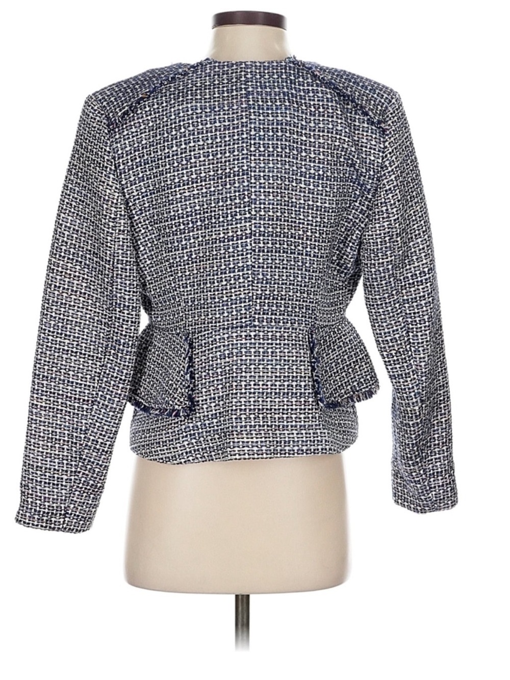 Banana Republic Tweed Peplum Blazer Jacket Blue White Size 4 Career - Picture 3 of 7